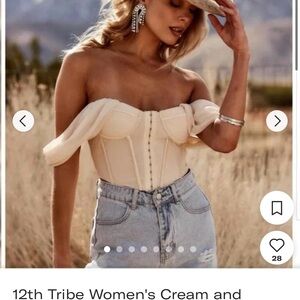 12th Tribe Women's Cream Off-Shoulder Top